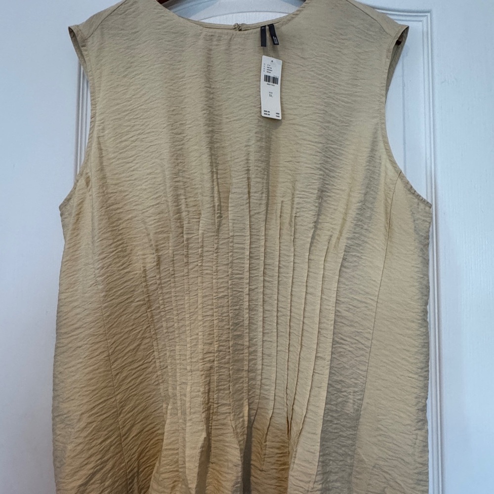 Anthropologie Beige Sleeveless Pleated Textured Blouse